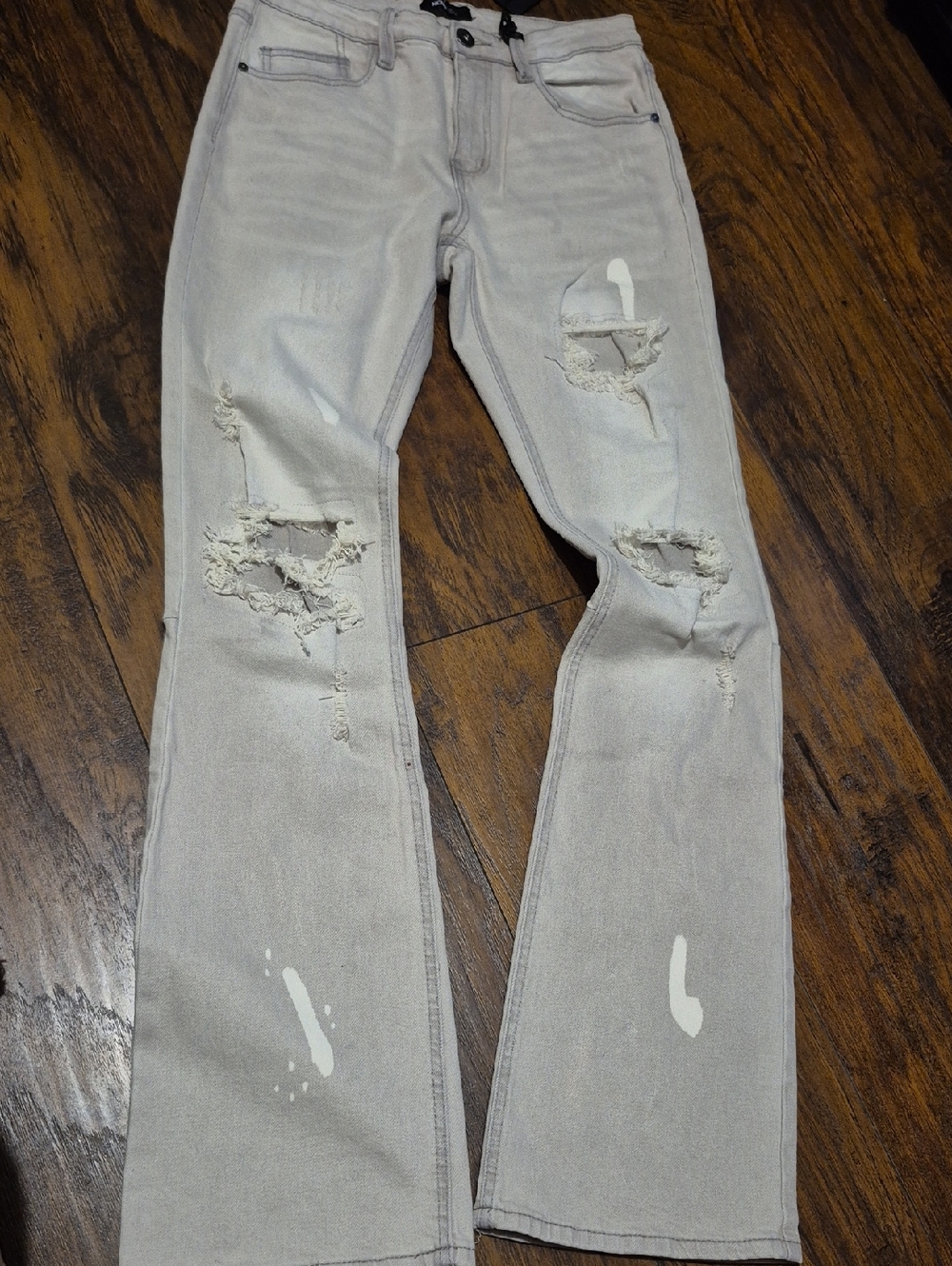 Men's Light Gray Bootcut Ripped Jeans